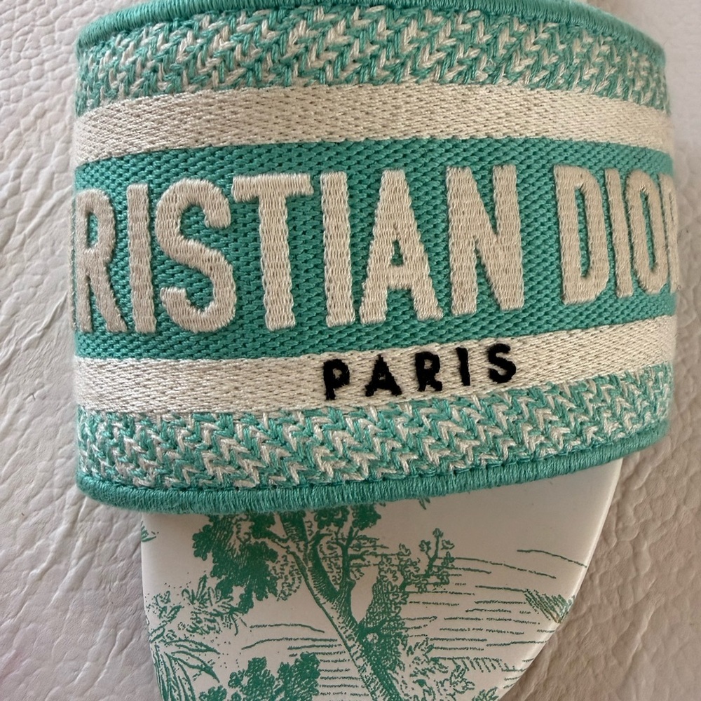 Christian Dior “Aquamarine” Dway Toile Slide Sandals - Picture 7 of 12
